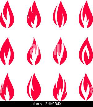 Fire flames, set red icons, vector illustration Stock Vector