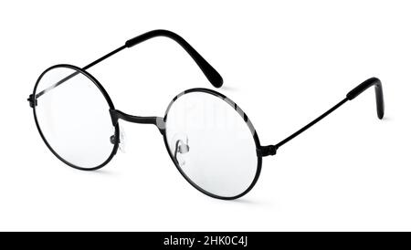 Round eyeglasses in black frame isolated on a white background.