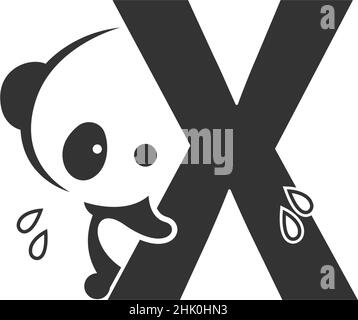 Panda icon behind letter X logo illustration template Stock Vector