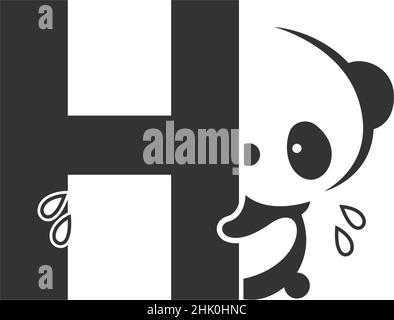 Panda icon behind letter H logo illustration template Stock Vector