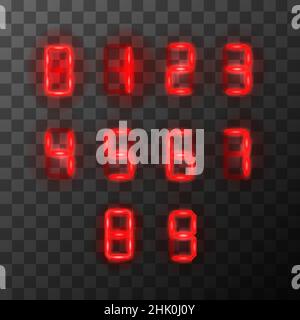 Red vintage digital numbers, retro tehnic letters on transparent background Stock Vector