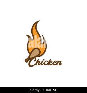 chicken thighs with fire flame logo design, vector graphic symbol icon illustration creative idea Stock Vector