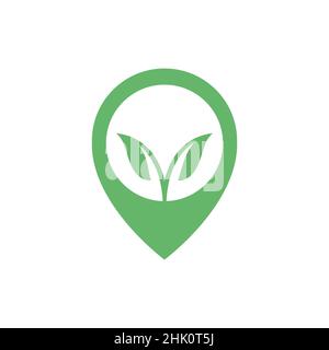 pin map location with plant leaf growth logo design, vector graphic symbol icon illustration creative idea Stock Vector