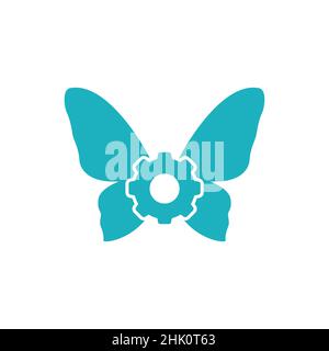 butterfly wings with gear services logo design, vector graphic symbol icon illustration creative idea Stock Vector