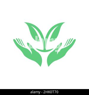 hands up with plant leaf growth logo design, vector graphic symbol icon illustration creative idea Stock Vector