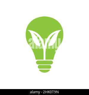 lamp bulb with plant leaf growth logo design, vector graphic symbol icon illustration creative idea Stock Vector