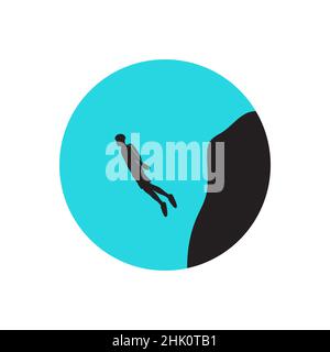 silhouette young man training jump parachuting logo design, vector graphic symbol icon illustration creative idea Stock Vector
