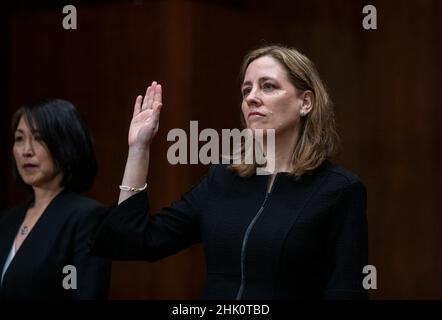 Jennifer Louise Rochon is sworn-in as she appears before a Senate ...