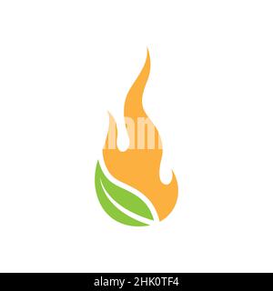 green leaf with fire flame logo design, vector graphic symbol icon illustration creative idea Stock Vector