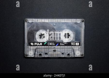 Krasnodar, Russia - January 31, 2022: Vintage audio cassette. Retro music medium, cassette a Retro Stock Photo