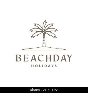 sand with coconut trees beach hipster logo design, vector graphic symbol icon illustration creative idea Stock Vector