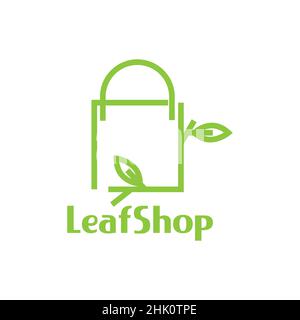 shopping bag with leaf green logo design, vector graphic symbol icon illustration creative idea Stock Vector