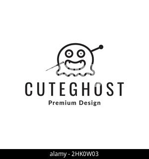 cute ghost with needle logo design, vector graphic symbol icon illustration creative idea Stock Vector