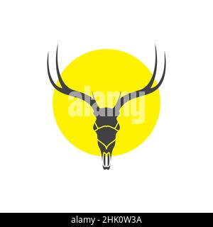 silhouette deer skull with sunset logo design, vector graphic symbol icon illustration creative idea Stock Vector