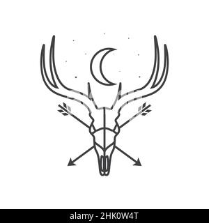 hipster deer skull with stars logo design, vector graphic symbol icon illustration creative idea Stock Vector