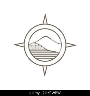 hill desert with compass hipster logo design, vector graphic symbol icon illustration creative idea Stock Vector