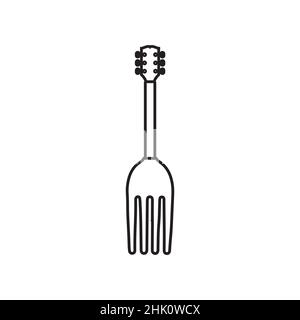 line minimalist fork guitar logo design, vector graphic symbol icon illustration creative idea Stock Vector