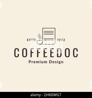 hipster paper document with coffee logo design, vector graphic symbol icon illustration creative idea Stock Vector