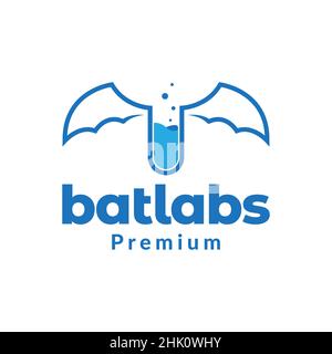 glass laboratory with bat wings logo design, vector graphic symbol icon illustration creative idea Stock Vector