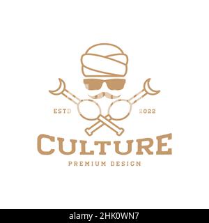 vintage man indian culture snake charmer logo design, vector graphic symbol icon illustration creative idea Stock Vector