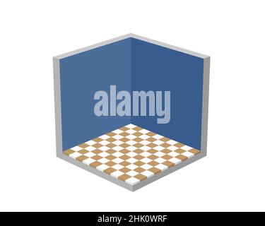 three dimensional perspective view of a  room with a checkered floor Stock Photo