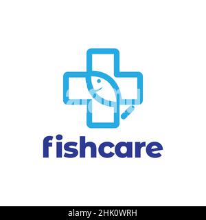 cross healthcare fish logo design, vector graphic symbol icon illustration creative idea Stock Vector
