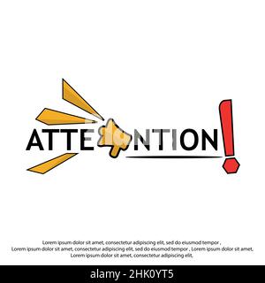 Attention isolated icon, loudspeaker and exclamation mark Stock Vector