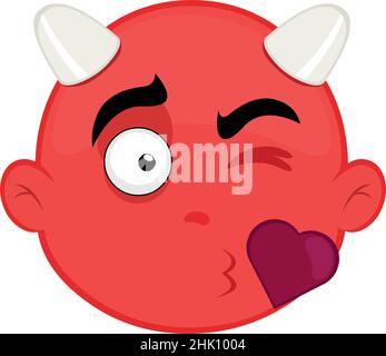 Vector illustration of the face of a cartoon devil giving a heart-shaped kiss Stock Vector