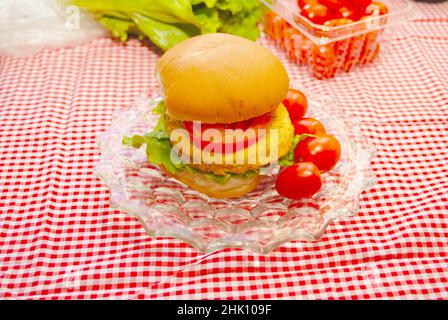 Chicken Pattie Sandwich with Lettuce and Tomato Stock Photo