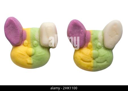 Easter Bunny sweets from Limited Edition Marks & Spencer percy pig Easter party time sweets isolated on white background Stock Photo