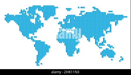 Vector illustration World map of small blue color cubes Stock Vector