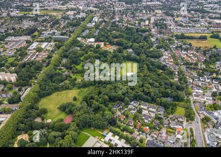 Aerial view, spa park, tent Circus Travados, Königsborn, Unna, Ruhr area, North Rhine-Westphalia, Germany, DE, Europe, aerial photograph, aerial photo Stock Photo