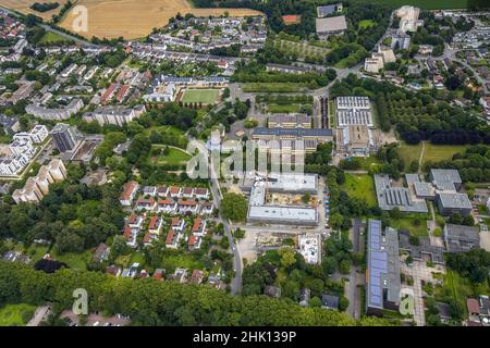 Aerial view, construction site and new building Educational Campus Unna, school centre with Werner von Siemens Comprehensive School, Geschwister-Schol Stock Photo