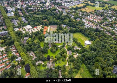 Aerial view, spa park, tent Circus Travados, Königsborn, Unna, Ruhr area, North Rhine-Westphalia, Germany, DE, Europe, aerial photograph, aerial photo Stock Photo