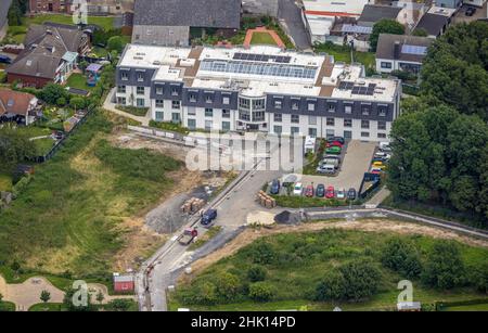 Aerial view, construction site at the nursing home Haus am Hellweg, Hemmerde, Unna, Ruhr area, North Rhine-Westphalia, Germany, old people's home, old
