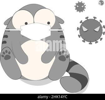 Cute cartoon cat wearing a mask for protection from Coronavirus (COVID-19) Stock Vector