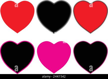 Heart vector icons set, love symbol flat style graphics. Simple heart shapes isolated over white background Stock Vector