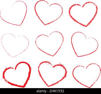 Heart vector icons set, love symbol flat style graphics.  Heart shapes isolated over white background with a shadow, eps 10 pictogram. Heart signs, St Stock Vector