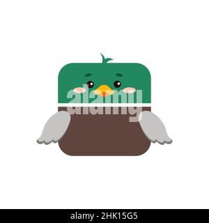 Square duck bird farm animal face icon isolated on white background. Stock Vector