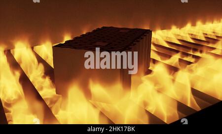 Abstract animation of brick in a kiln. A kiln is a thermally insulated chamber, a type of oven, that produces temperatures sufficient to hardening. Stock Photo