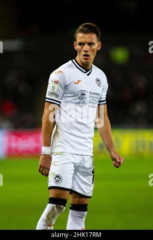 Swansea, UK. 01st Feb, 2022. Hannes Wolf of Swansea City looks on. EFL Skybet championship match, Swansea city v Luton Town at the Swansea.com Stadium in Swansea on Tuesday 1st February 2022. this image may only be used for Editorial purposes. Editorial use only, license required for commercial use. No use in betting, games or a single club/league/player publications. pic by Lewis Mitchell/Andrew Orchard sports photography/Alamy Live news Credit: Andrew Orchard sports photography/Alamy Live News Stock Photo