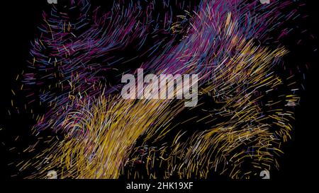 Vortex from green leaves. Spiral shiny partic Abstract animation of beautiful vortex of multicolored particles rotating on the black background. Amazi Stock Photo