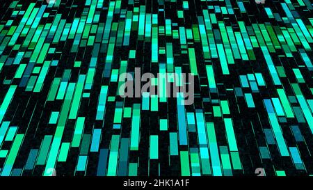 Abstract geometric technological pattern with blocks of data moving on black background. Animation. Visualization of digital information transmission, Stock Photo