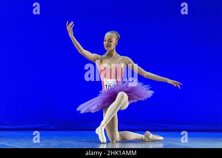 Montreux, Switzerland, Switzerland. 31st Jan, 2022. Montreux Switzerland, 31/01/2022: Ava Marenjak of Australia of Classical Coaching Australia (108) perform during the first day of the Prix de Lausanne 2022 competition (Credit Image: © Eric Dubost/Pacific Press via ZUMA Press Wire) Stock Photo