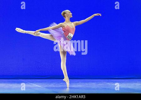 Montreux, Switzerland, Switzerland. 31st Jan, 2022. Montreux Switzerland, 31/01/2022: Ava Marenjak of Australia of Classical Coaching Australia (108) perform during the first day of the Prix de Lausanne 2022 competition (Credit Image: © Eric Dubost/Pacific Press via ZUMA Press Wire) Stock Photo