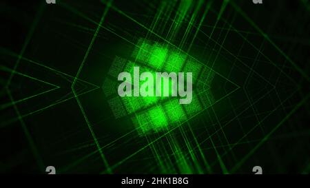 Neon lines with geometric shape in cyberspace. Animation. Intersecting laser lines in cyberspace on red background. Neon lines create geometric shape Stock Photo