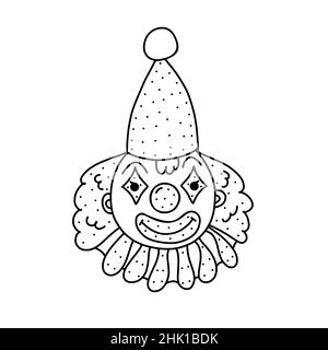 Hand drawn vector illustration of a cute circus clown icon in doodle style. Cute illustration of a clown icon on a white background Stock Vector