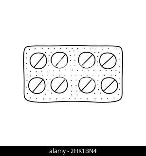 Hand drawn vector illustration of medicine pills in doodle style. Cute illustration of a medicine on a white background Stock Vector