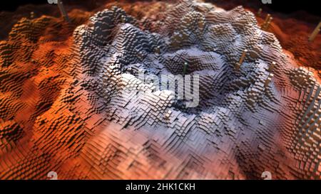 Amazing 3d geometrical background consisting from multicolored waves of cubes moving smoothly and floating in space. 4K creating abstract graphic back Stock Photo