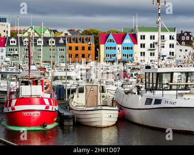 Panoramic view of the  of capital Torshavn on Vagar island, Faroe Islands, Denmark North Europe. Stock Photo